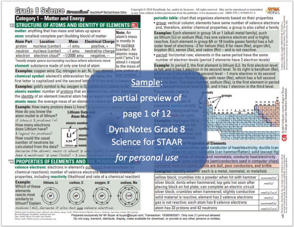 DynaNotes Grade 8 Science for STAAR Sample